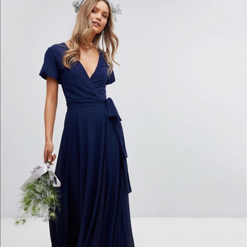Navy blue floor length wrap dress!
